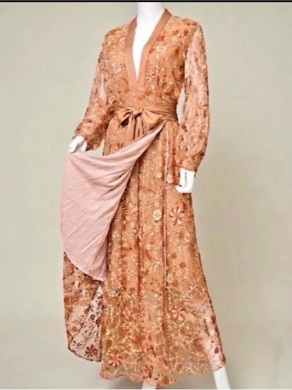 BL^NK Laksina Bronze Hand Embroidered Wrap Maxi Size Small NWT - Picture 4 of 10